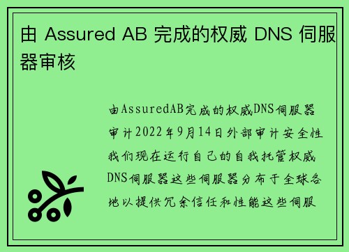 由 Assured AB 完成的权威 DNS 伺服器审核 